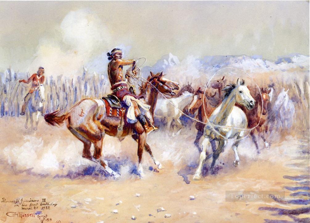 navajo wild horse hunters 1911 Charles Marion Russell American Indians Oil Paintings
